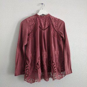 TAYLOR AND SAGE High Neck Embroidered Boho Top Size M